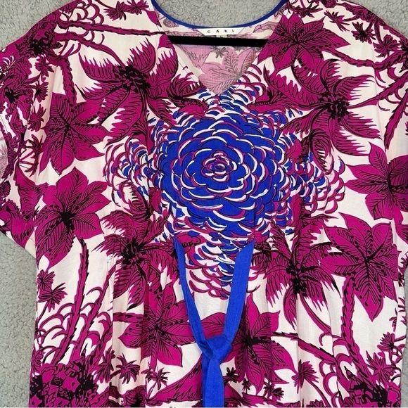 CAbi #193 Floral White Pink Front Tie Tunic Blouse - Picture 5 of 10